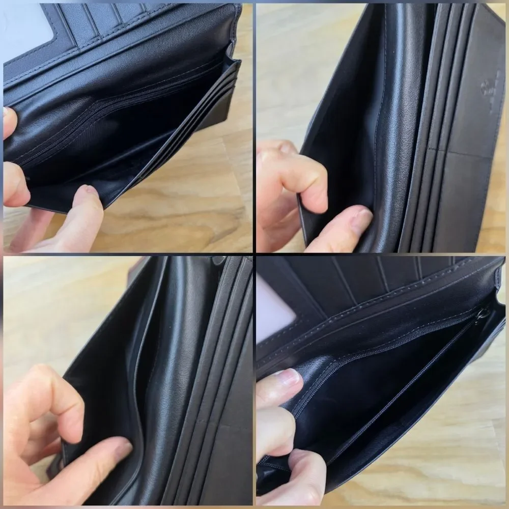 🩵⏭️NIB Black & Burgundy Italian Leather RFID Blocking Long Bi-Fold Wallet